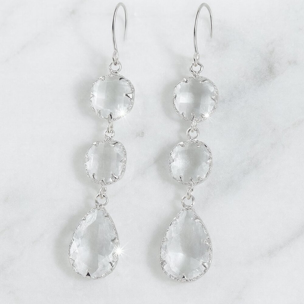 “Sia” Crystal Chandelier Earrings with Gold Etching - Picture 4 of 6